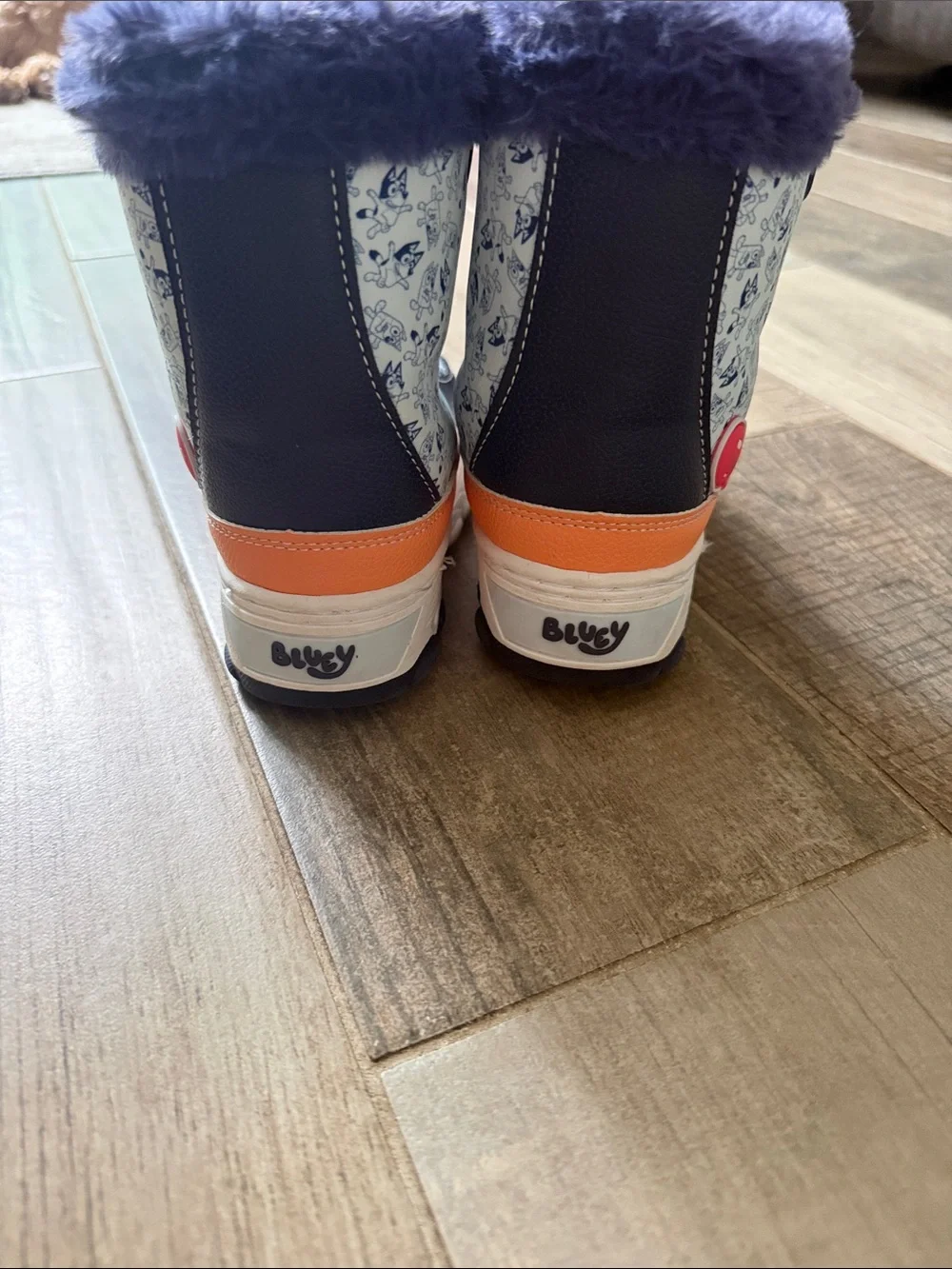 Kids Plush-Cuff Bluey Character Snow Boots in Blue and Orange